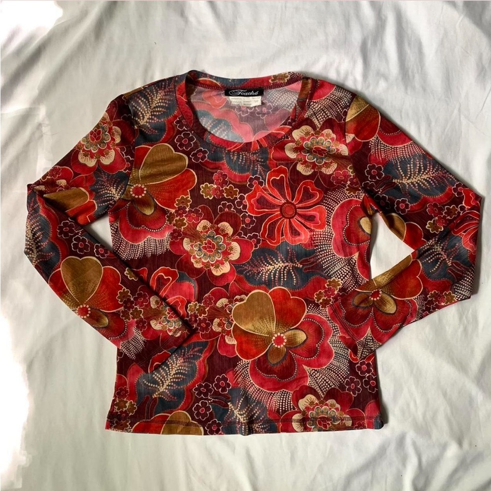 Vintage Floral Mesh Long Sleeve